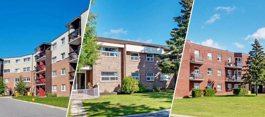 A collage of three apartment buildings